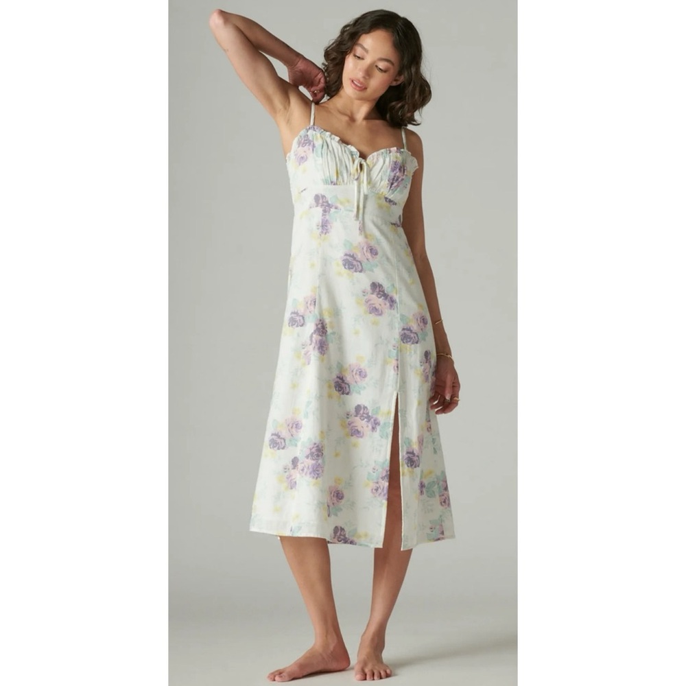 Laura Ashley x Lucky Brand Floral Cotton Linen Midi Dress, XS